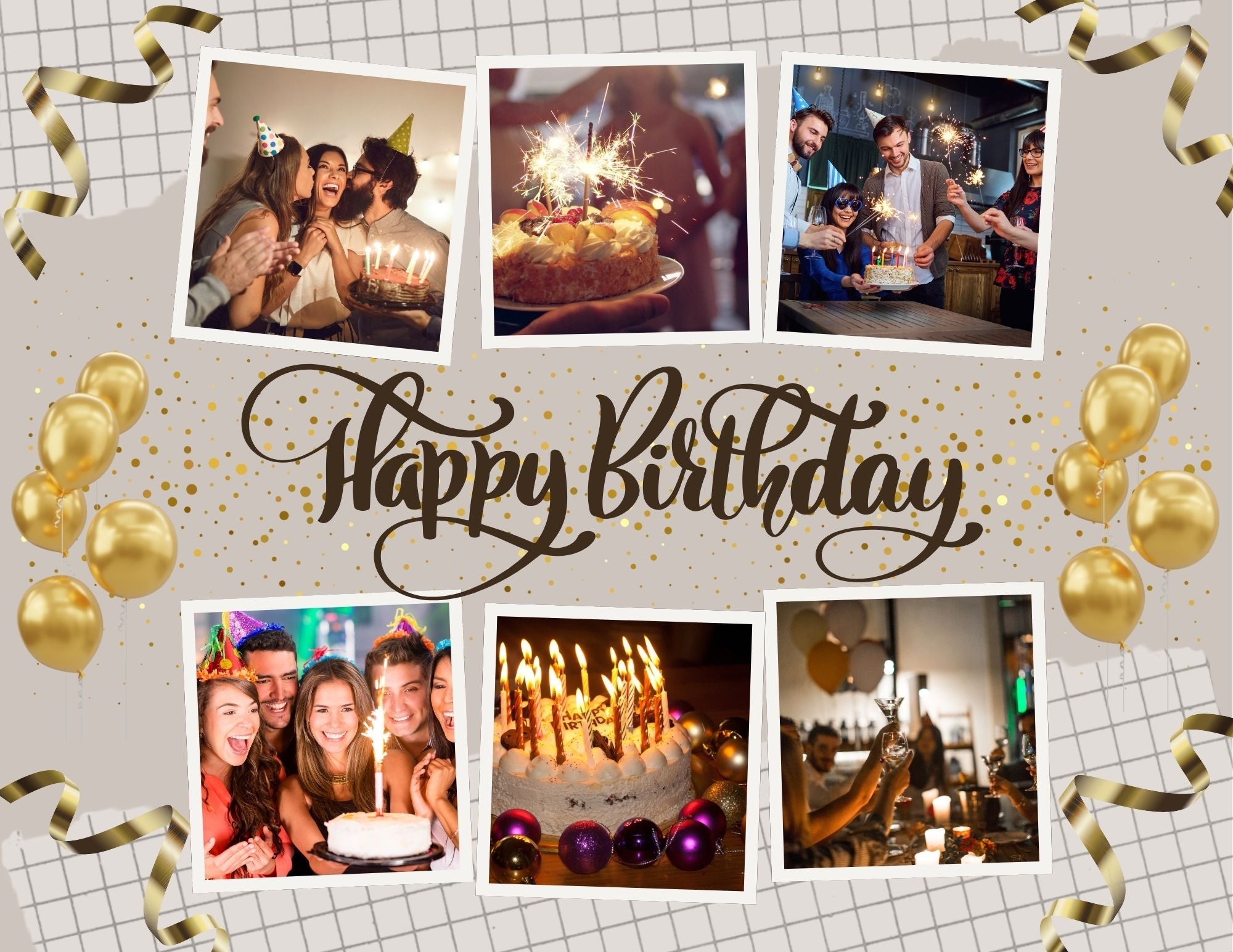 Tablou canvas cu tablou personalizat happy birthday cu sase fotografii